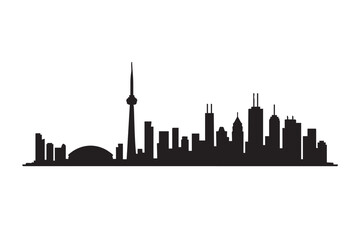 Obraz premium Black and white silhouette illustration of a city skyline with a tall tower vector