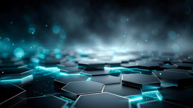 Digital hexagons with neon lights and glowing lines, representing a futuristic Ai technology theme