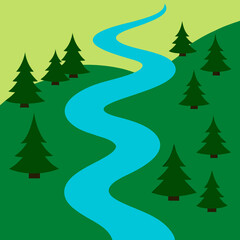 Obraz premium Stylized winding river through a green forest landscape