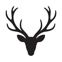 Black silhouette of a deer head with antlers on white background animal