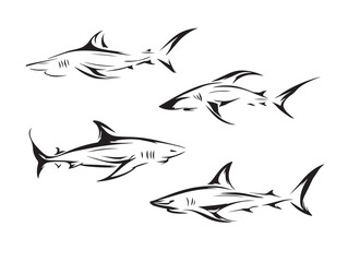 Underwater shark symbols in bold vector illustration