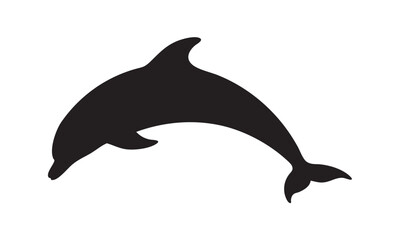 Fototapeta premium Black silhouette of a leaping dolphin on a white background jumping