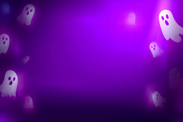 Cute and spooky Halloween backdrop with soft fog and floating ghosts.