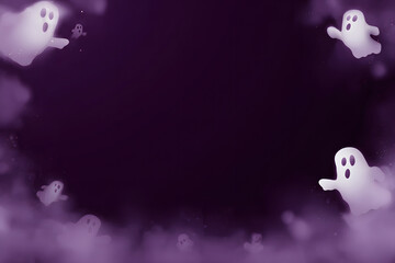 Cute and spooky Halloween backdrop with soft fog and floating ghosts.
