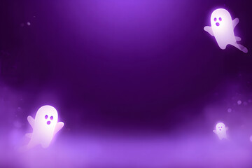 Cute and spooky Halloween backdrop with soft fog and floating ghosts.