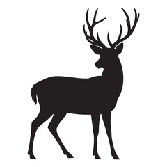 Black silhouette of a majestic deer with large antlers on a white background animal