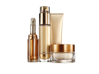 Luxury skincare set elegant bottles creams serums, Isolated On White Background, Png Transparent