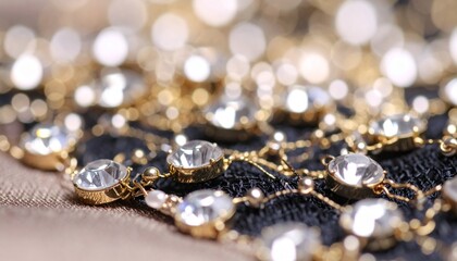 A macro shot of couture embroidery with crystals on an editorial backdrop, for a luxurious and high-end design.