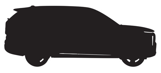 Black silhouette of a modern S U V on a white background vehicle