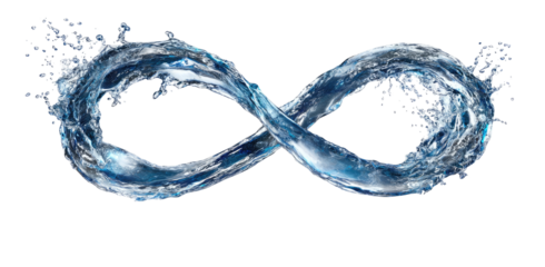 Infinity symbol formed by swirling, blue water