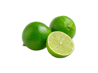 Fresh green limes isolated on black background two whole one half, Isolated On White Background, Png Transparent