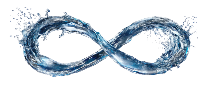 Infinity symbol formed by swirling, blue water