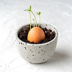 new life concept planet egg and seed together in a pot