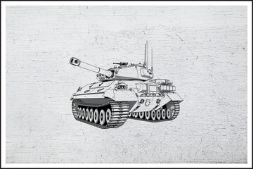 Steel Beast on Tracks,
Modern Battle Tank Illustration,
War Machine in Ink,
Armored Power Unleashed,