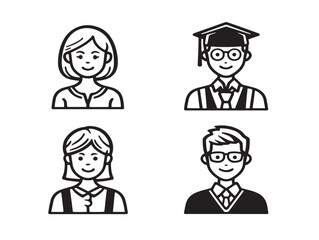 Group of students icons in minimal vector art