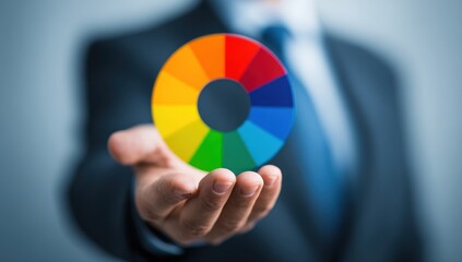 Hand holding a vibrant color wheel