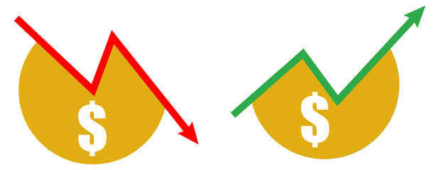 Percentage with arrow up and down, line icon.