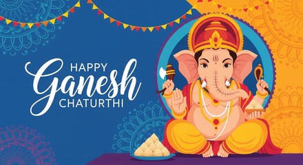 Minimal Ganesh Vector with Modaks &ndash; Flat Festive Design Ganesh Chaturthi Wallpaper HD