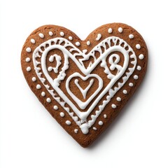 Obraz premium A heart-shaped gingerbread cookie, decorated with white icing, is a sweet treat 