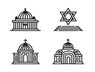 Historic synagogue icon illustrations in elegant flat vector