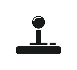 A black and white vector graphic of a classic arcade joystick.