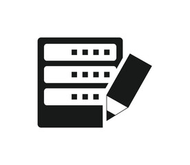 A stylized icon depicting a server rack being edited with a pencil.