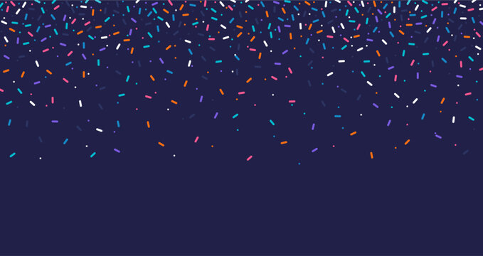 Colorful confetti sprinkles falling on dark background, festive decoration pattern for party, celebration, holiday or abstract fun concept