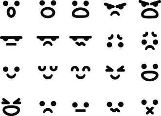 Emojis icon collection designs Emotion Faces Icons Vector, Anthropomorphic Smiley Face, Facial Expression, Simplicity, Transparent Background Editable Design template vector No words Eps 10