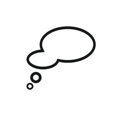 A simple black outline of a thought bubble, representing ideas.
