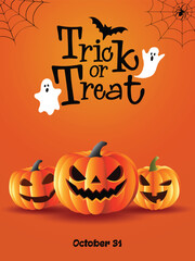 Trick or Treat Halloween Poster with Pumpkins and Ghosts