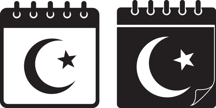 Islamic crescent moon and star calendar icons silhouette - Powered by Adobe