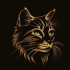 Fototapeta premium Glowing artistic illustration of a cat head with detailed fur and whiskers on a black background