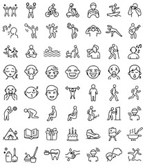 Person icons representing emotions, activities, sports, and leisure in a playful style
