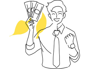 投資で儲かって喜ぶ男性