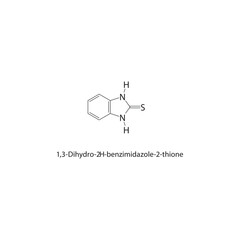 1,3-Dihydro-2H-benzimidazol2-one skeletal structure. Benzimidazole compound schematic illustration. Simple diagram, chemical formula.
