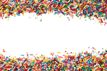 Colorful sprinkles frame a black space.  A vibrant border of various-colored sprinkles surrounds a large black area