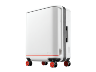 Modern white suitcase rolling luggage travel bag, Isolated On White Background, Png Transparent