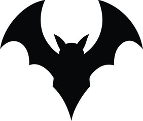 Black Bat Silhouette Icon For Halloween Decorations And Spooky Designs