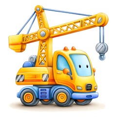 Cartoon Construction Crane Vehicle with Bright Colors and Details