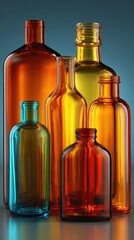 Colorful glass bottles arranged artistically against a gradient background, showcasing craftsmanship and design elements
