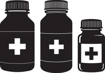 Fototapeta premium Three medical bottles with crosses silhouette