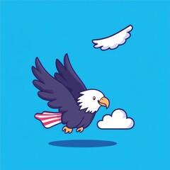 Fototapeta premium American Pride with Flag and Eagle, a vivid display of patriotism, featuring the American flag and a soaring bald eagle against a bright sky