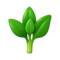 3D illustration of fresh green sprout with three leaves. Symbol of growth, sustainability, and nature. Isolated on white background
