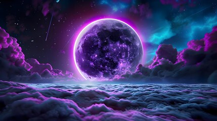 Ethereal Night Sky With Vibrant Moon And Mystical Clouds Above