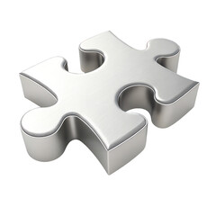 Obraz premium A single silver metallic puzzle piece with a subtle sparkle effect isolated on a transparent background representing connection and solutions isolated on transparent background