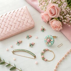 Romantic wedding decoration with roses gifts, some ornaments and hand bag for celebration