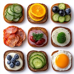 Colorful Variety of Healthy Snack Bites on Toasted Bread Slices