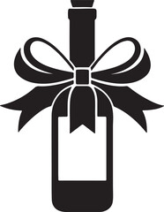 wine bottle gift with ribbon silhouette, black and white silhouette, vector and illustration