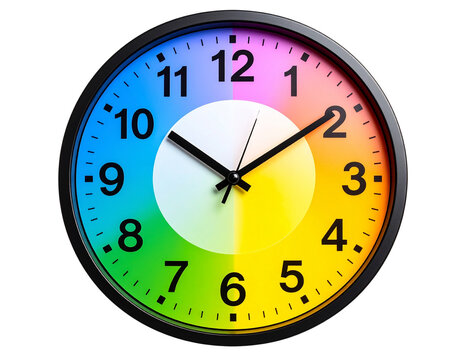 3D Rendered Cartoon Wall Clock with Colorful Numbers, isolated on transparent PNG