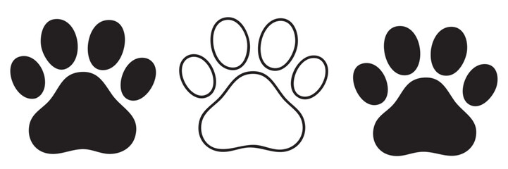 Three black and white dog paw prints vector illustration cat paw animal paw